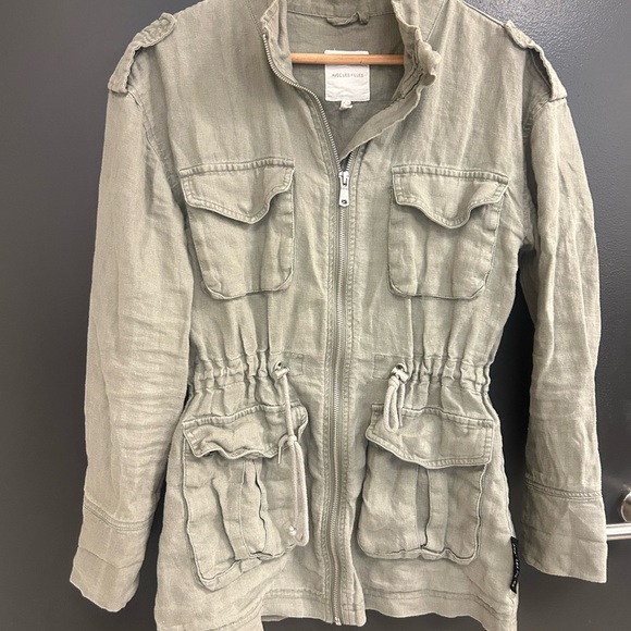 Avec Les Filles (Anthropologie) Linen XS EUC Green Utility Jacket Adjustable Fit - Picture 6 of 13